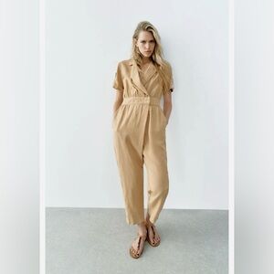 Zara Beige Linen Jumpsuit